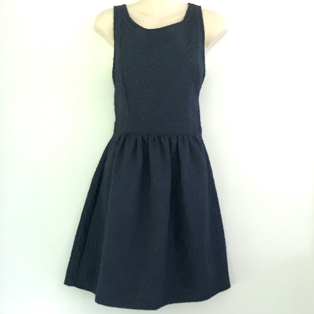 Anthropologie Textured Classic Navy Sleeveless Fit-and-Flare Dress Medium